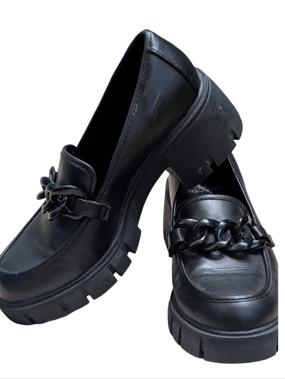 Madden NYC Black Chunky Platform Chain Loafers Size 7.5 - Picture 2 of 13